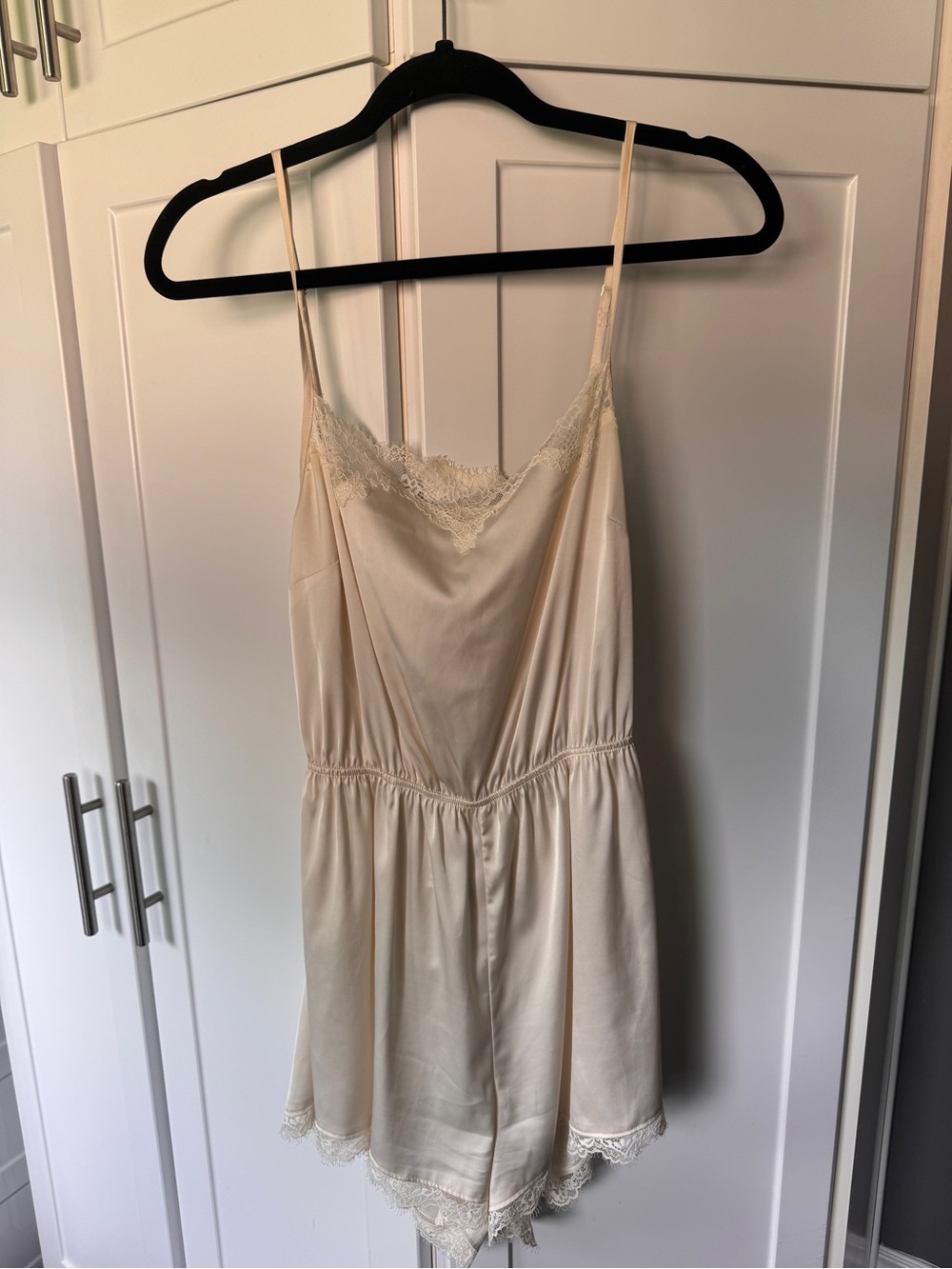 Satin Lace-Trim sleepwear Romper